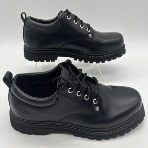 Skechers Alley Cat Leather Oxford Comfort Shoes Mens Size 10.5 US Black SN7111EW